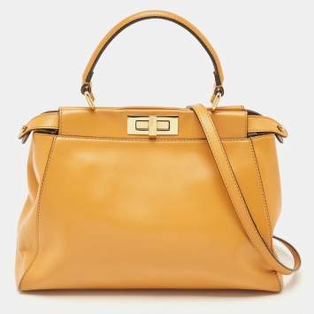 Pre Owned Fendi Mustard Leather Medium Peekaboo Top Handle Bag