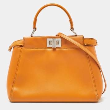 Pre Owned Fendi Mustard Leather Mini Peekaboo Top Handle Bag