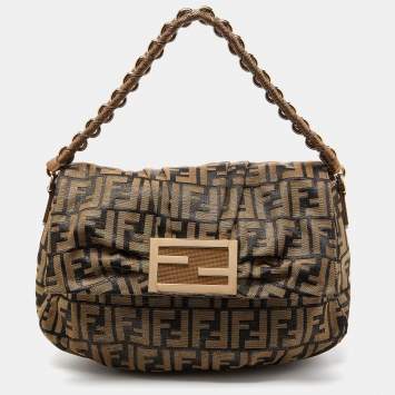 مملوكة مسبقًا Fendi Gold/Black Zucca Canvas and Leather Mia Flap Bag
