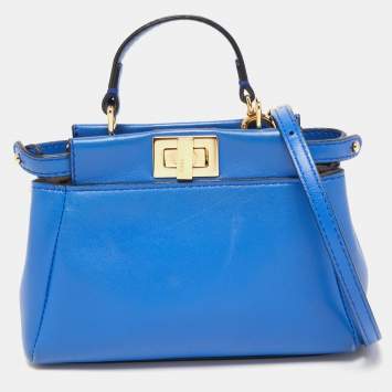 مملوكة مسبقًا Fendi Blue Leather Micro Peekaboo Crossbody Bag