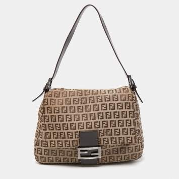 Pre Owned Fendi Beige/Brown Zucchino Canvas and Leather Mama Baguette Bag