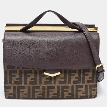 Pre Owned Fendi Brown Zucca Canvas And Leather Small Demi Jour Top Handle Bag