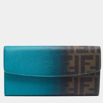 Pre Owned Fendi Green Ombre Zucca Coated Canvas Continental Wallet
