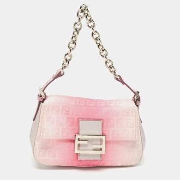 Pre Owned Fendi Pink Ombre Zucchino Fabric Mini Mama Baguette Bag