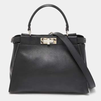 Pre Owned Fendi Black Tortoiseshell Effect Leather Medium Peekaboo Iseeu Top Handle Bag