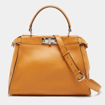 Pre Owned Fendi Tan Printed Plexiglass and Leather Medium Peekaboo IseeU Top Handle Bag