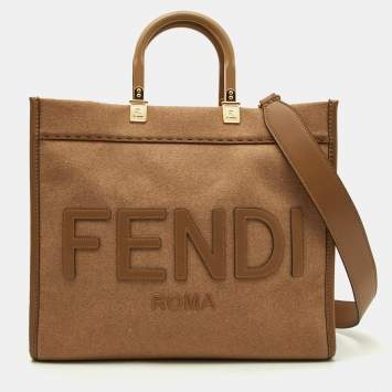 Pre Owned Fendi Beige Wool and Leather Medium Sunshine Tote