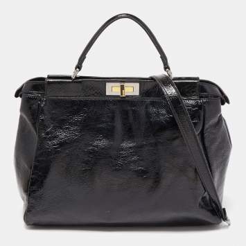 Pre Owned Fendi Black Patent Leather Large Peekaboo Top Handle Bag