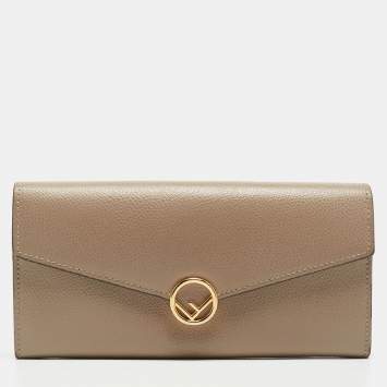 Pre Owned Fendi Taupe Leather F is Fendi Continental Wallet