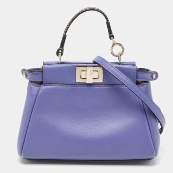 Pre Owned Fendi Purple Leather Micro Peekaboo Crossbody Bag