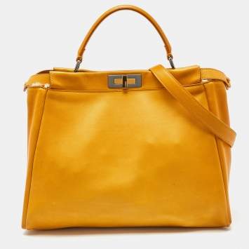 Pre Owned Fendi Yellow Leather Large Peekaboo Top Handle Bag