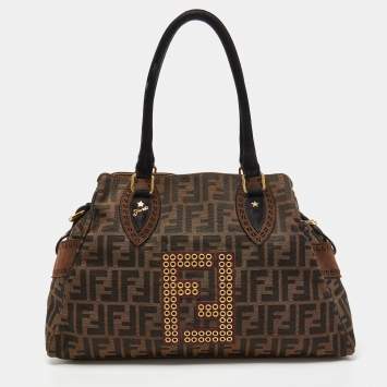 مملوكة مسبقًا Fendi Tobacco Zucca Canvas and Suede Eyelet Embellished Chef De Jour Bag