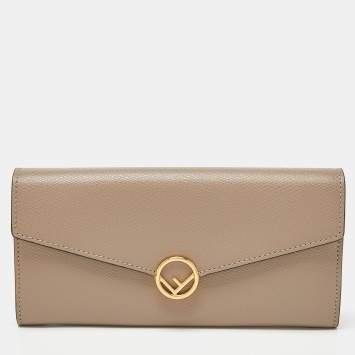 Pre Owned Fendi Taupe Leather F is Fendi Continental Wallet