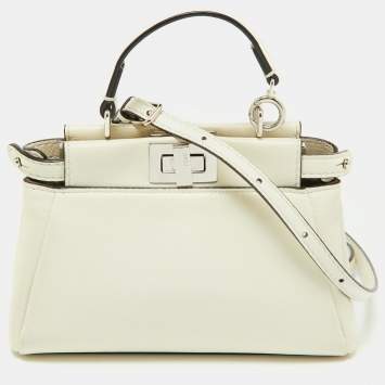 Pre Owned Fendi White Leather Micro Peekaboo Crossbody Bag