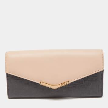 Pre Owned Fendi Grey/Pink Leather 2jours Envelope Continental Wallet