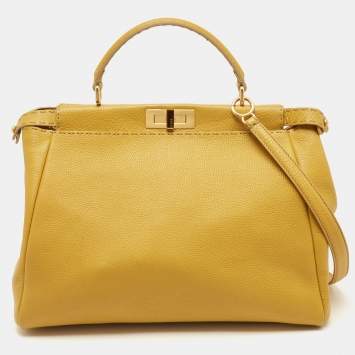 مملوكة مسبقًا Fendi Yellow Selleria Leather Large Peekaboo Top Handle Bag