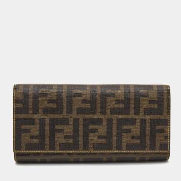 Pre Owned Fendi Tobacco/Yellow Zucca Coated Canvas and Leather Trifold Continental Wallet