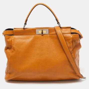 Pre Owned Fendi Tan Leather Large Peekaboo Top Handle Bag