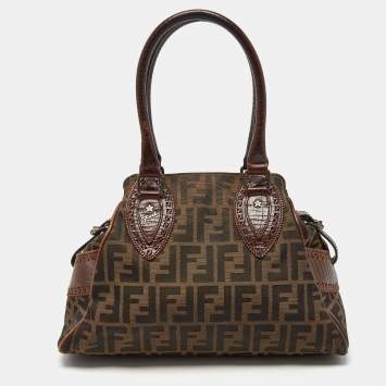 Pre Owned Fendi Tobacco Zucca Canvas and Leather Small Chef De Jour Bag