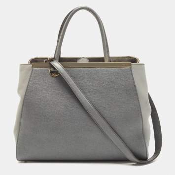 Pre Owned Fendi Grey Leather Medium 2Jours Tote