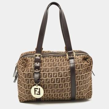 مملوكة مسبقًا Fendi Ebony/Tobacco Zucchino Canvas, and Leather Bauletto Bag