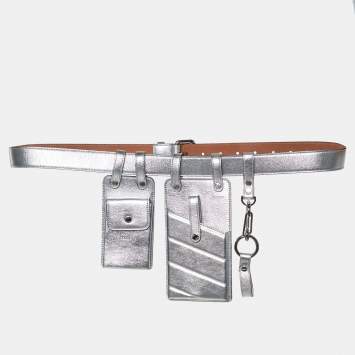 Pre Owned Fendi Silver Leather Multi Pouch Belt Bag 