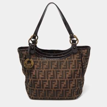 Pre Owned Fendi Tobacco Zucca Canvas and Patent Leather Chef Shopper Tote