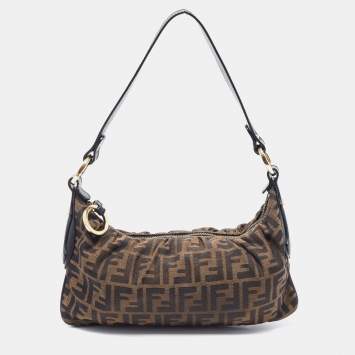 Pre Owned Fendi Black/Tobacco Zucca Canvas Shoulder Bag 