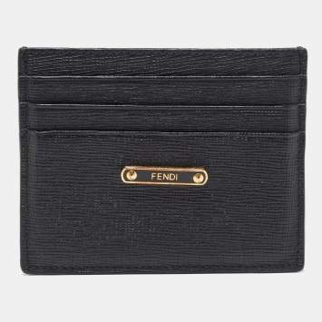 Pre Owned Fendi Black Leather Card Holder