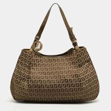 Pre Owned Fendi Olive Green/Beige Zucchino Canvas and Patent Leather Shopper Tote
