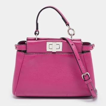 Pre Owned Fendi Fuchsia Leather Micro Peekaboo Crossbody Bag