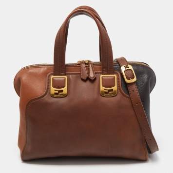 Pre Owned Fendi Two Tone Brown Leather Chameleon Satchel 