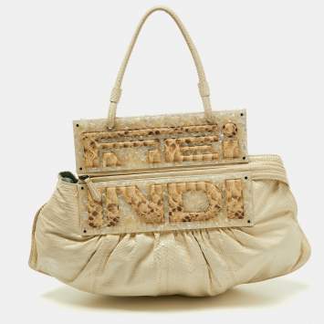 Pre Owned Fendi Off White Watersnake Leather To You Convertible Top Handle Bag