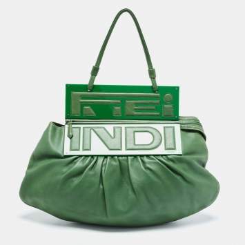 Pre Owned Fendi Green Leather To You Convertible Clutch Bag