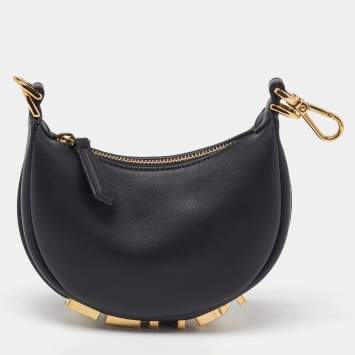 Pre Owned Fendi Black Leather Nano Fendigraphy Hobo