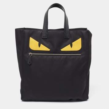 Pre Owned Fendi Black Nylon Monster Eye Shopper Tote