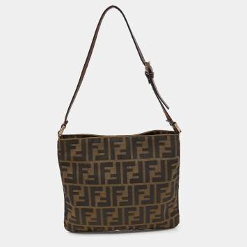 Pre Owned Fendi Tobacco Zucca Canvas and Leather Flat Bag