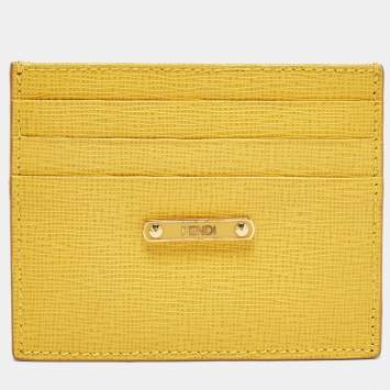 Pre Owned Fendi Yellow Leather Card Holder