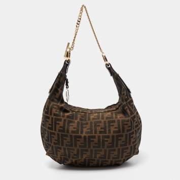 Pre Owned Fendi Tobacco Zucca Canvas and Leather Chef Chain Link Hobo