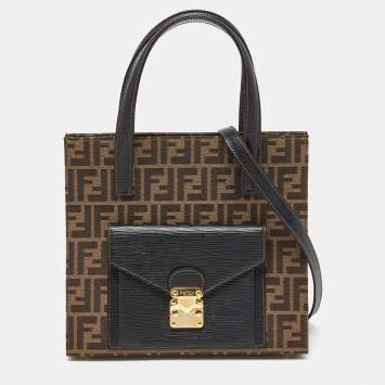 Pre Owned Fendi Tobacco Zucca Canvas and Leather Front Pocket Tote