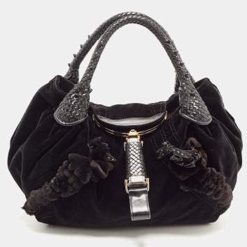 Pre Owned Fendi Black Velvet and Leather Wisteria Spy Hobo