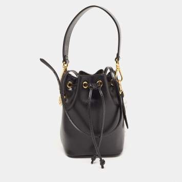 Pre Owned Fendi Black Leather Mini Mon Tresor Bucket Bag