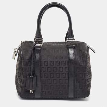 Pre Owned Fendi Black Leather Small Forever Bauletto Boston Bag