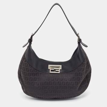 Pre Owned Fendi Black Zucchino Canvas and Leather Hobo
