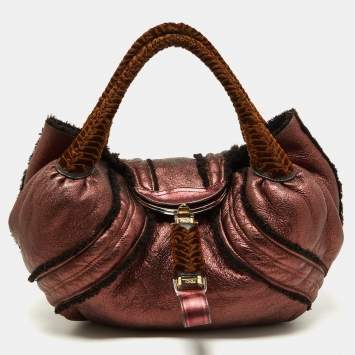 Pre Owned Fendi Metallic Burgundy/Brown Leather and Velvet Spy Bag
