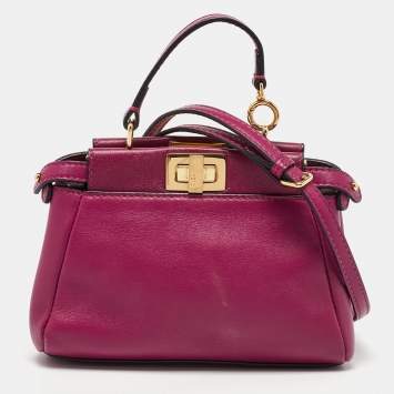 Pre Owned Fendi Pink Leather Micro Peekaboo Crossbody Bag