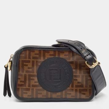 Pre Owned Fendi Tobacco/Black Coated Canvas and Leather F is Fendi  Stamp Patch Camera Bag