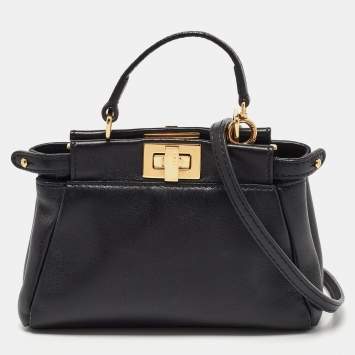 Pre Owned Fendi Black Leather Micro Peekaboo Crossbody Bag