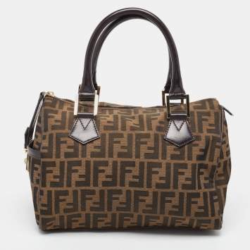 Pre Owned Fendi Tobacco Zucca Canvas Medium Boston Bag