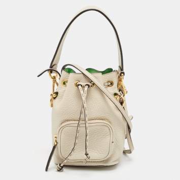Pre Owned Fendi Grey/Green Leather Mini Mon Tresor Bucket Bag